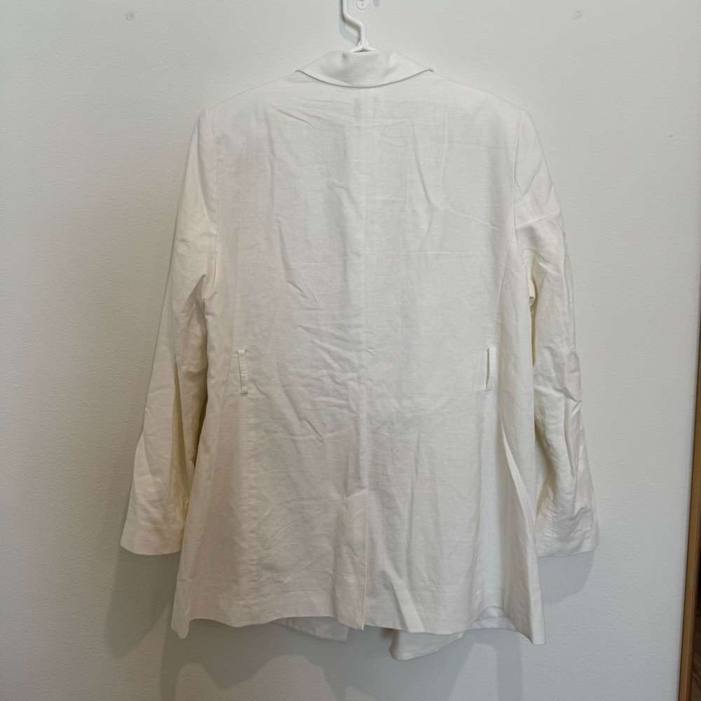 GAP Linen Blend White Double-Breasted Tie Waist Blazer - Picture 10 of 11